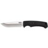 Field Knife Fixed 4″ Satin Plain Clip Point Blade Thermoplastic Rubber Handles GRN Sheath