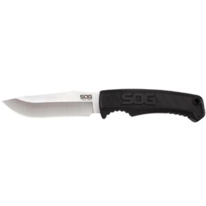Field Knife Fixed 4″ Satin Plain Clip Point Blade Thermoplastic Rubber Handles GRN Sheath